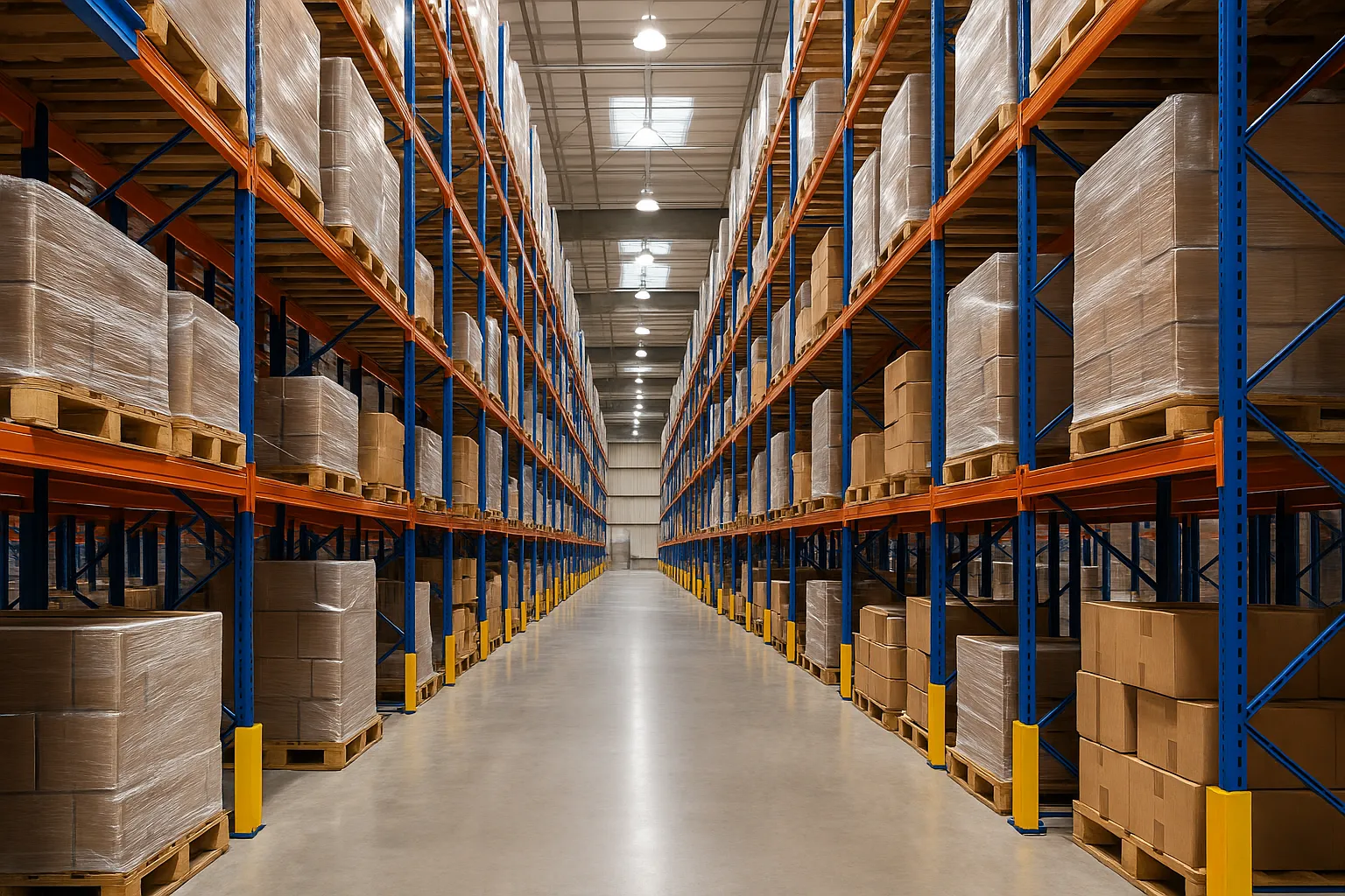 Drive in pallet racking system in warehouse
